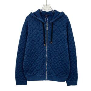 Louis Vuitton Mens Blue Monogram Quilted Cotton Hoodie Zip-Up Jacket Size M